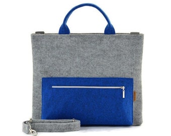 Sac d’ordinateur portable en feutre, sac d’ordinateur portable minimaliste, sac en feutre gris et bleu Messenger, sac à main de grande taille, sac gris clair feutré, sac d’ordinateur portable moderne