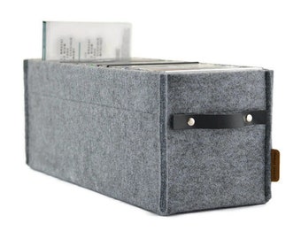 CD box with leather handle, felt basket, CD storage, minimalist scandinavian style gray CD organiser, Ikea kallax expedit, housewarming gift