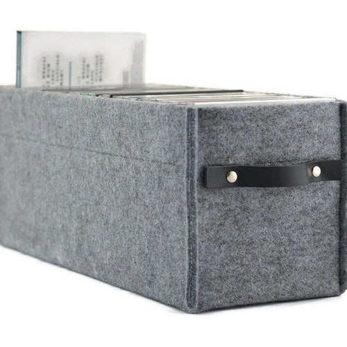 DVD Storage Box With Leather Handle Felt Basket Minimalist Etsy
