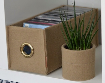 Boîte de rangement pour CD avec cercle en métal, panier en feutre de couleur, organiseur de CD de style scandinave minimaliste, expédition Ikea kallax, cadeau de pendaison de crémaillère