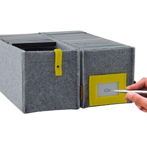 CD storage box with window for labbeling, Felt basket for CDs, Ikea Kallax insert, less clutter, organizer box, bright colors