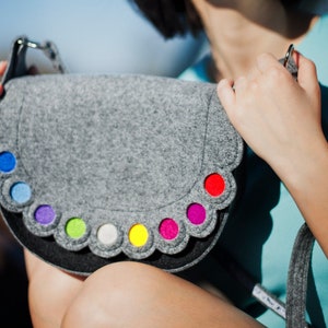 Felt purse, Felt crossbody purse, felt handbag, Colorful lovely handmade fashionable Medium Size Felt Bag with Dots