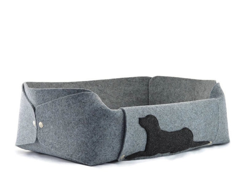 Dog Bed with a pillow, Felt Dog House, Dog Lover Gift, Room Decor, Gray, Charcoal, Anthracite, cosy puppy bed, gift for a dog image 5