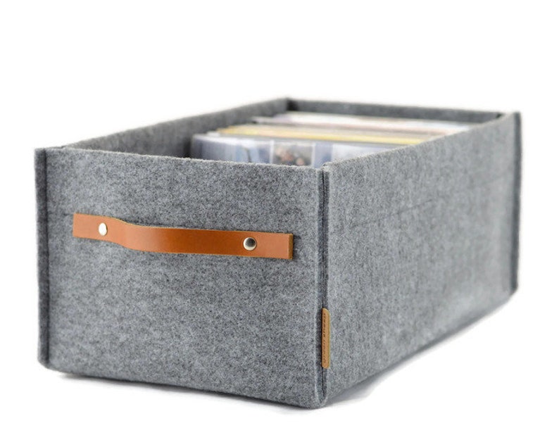 DVD Storage Box With Leather Handle Felt Basket Minimalist Etsy