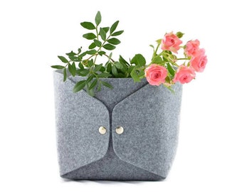 Storage basket, high medium grey felt storage bin, felt bin, basket toys, storage box, storage bin, toy storage box, gray felt storage bin