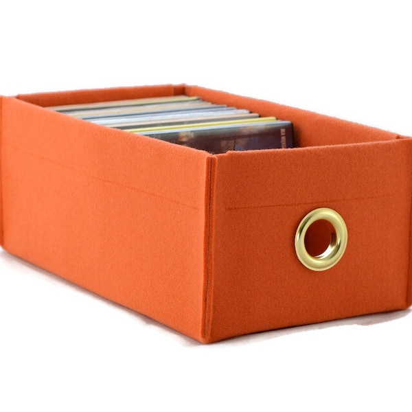 DVD storage box with metal circle, color felt basket, minimalist scandinavian style DVD organiser, Ikea kallax expedit, housewarming gift
