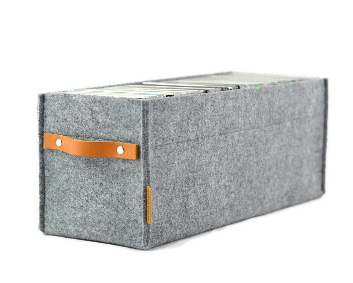 Klassiek gazon aardolie CD Storage Box With Leather Handle Felt Basket Minimalist - Etsy