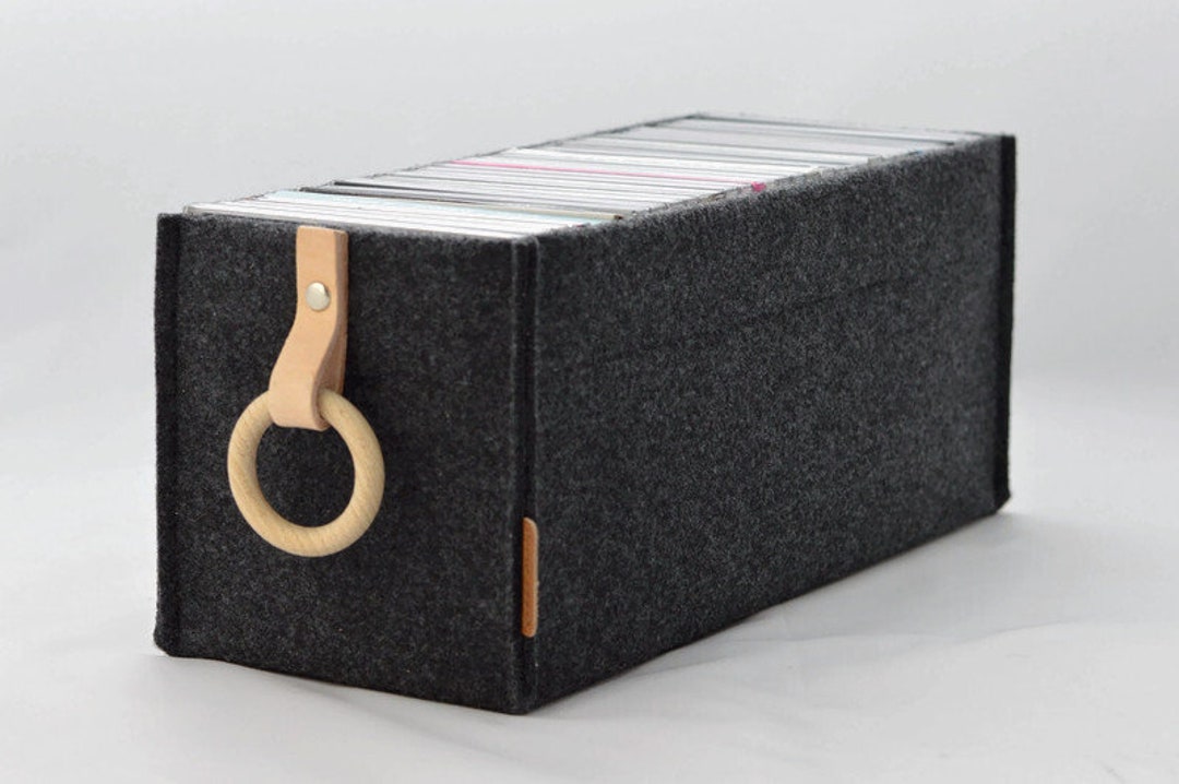 CD Storage Box With Wooden and Leather Handle, Felt Basket, Boho Basket ...