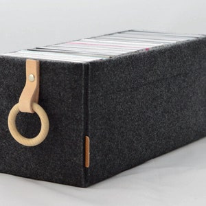 CD storage box with wooden and leather handle, felt basket, boho basket, CD organiser, Ikea kallax expedit, CD collection storage solution