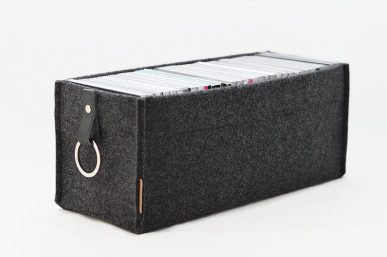 Felt Basket With Cover, CD Storage Box With Metal Ring, Leather Handle ...