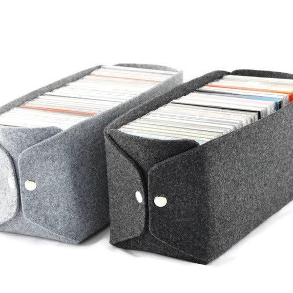 CD storage box, felt storage box, minimalist CD box, scandinavian box, gray CD box, gray felt box, felt box, housewarming, gift for him