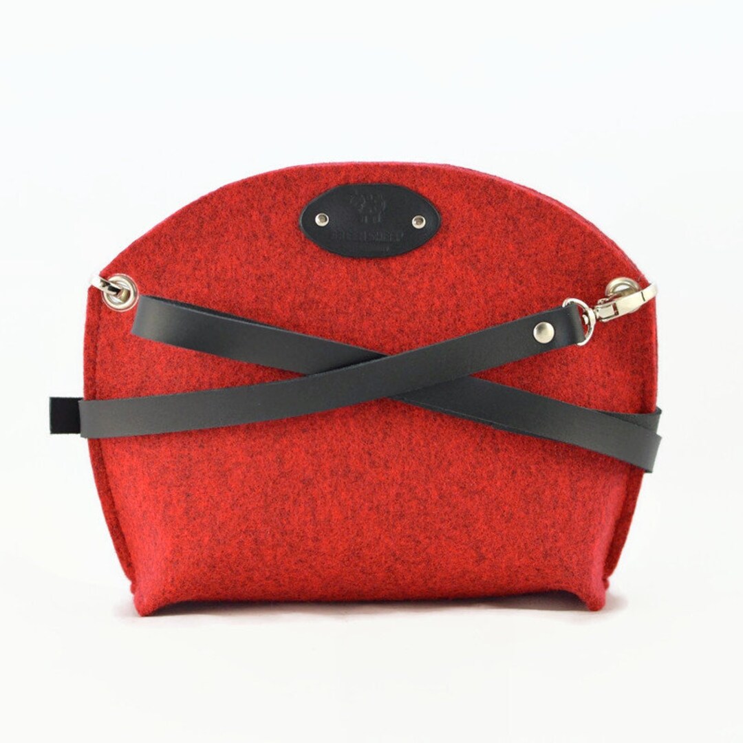 Small Red Bag, Felt Bag With Leather Strap, Small Size Crossbody Purse