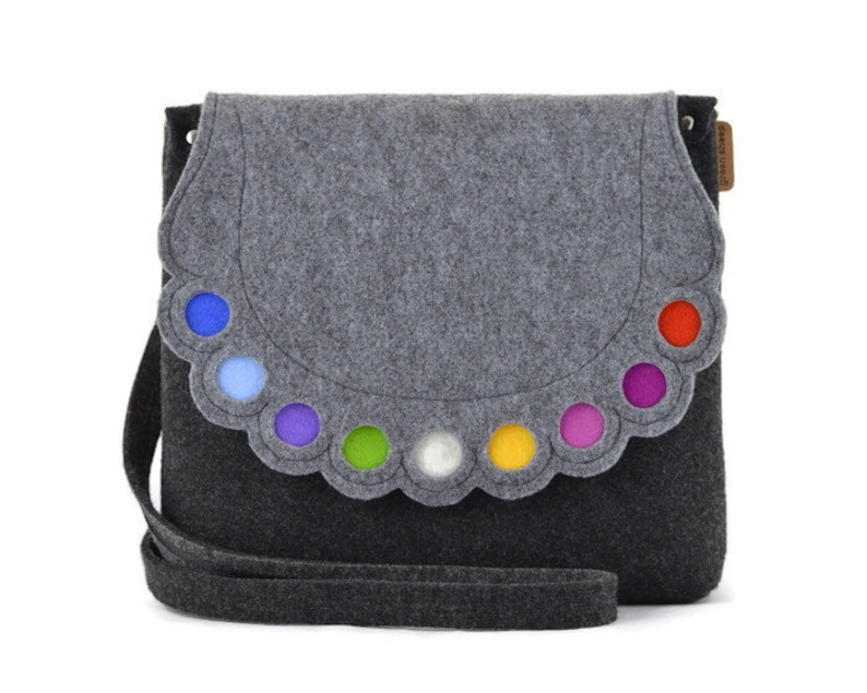 Crossbody Felt Messenger Bag Medium Size Gray Felted Handbag Etsy