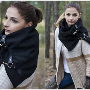 Winter Scarf / Chunky Wool Scarf / Winter Shawl/ Warm Shawl / Loop Scarf / Extra Long Scarf / Designer Scarf /Gift for man/ Black scarf