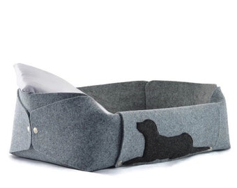 Dog Bed with a pillow, Felt Dog House, Dog Lover Gift, Room Decor, Gray, Charcoal, Anthracite, cosy puppy bed, gift for a dog
