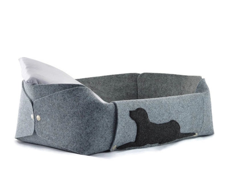 Dog Bed with a pillow, Felt Dog House, Dog Lover Gift, Room Decor, Gray, Charcoal, Anthracite, cosy puppy bed, gift for a dog image 1