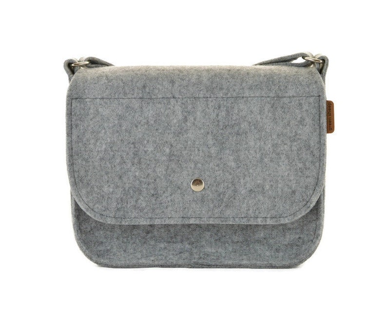 Crossbody Light Grey Felt Minimalist Purse With the Flap Long Etsy