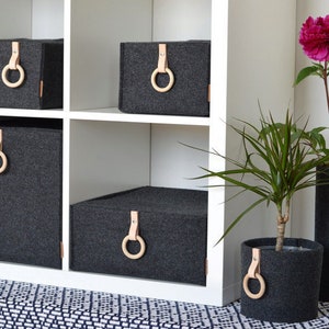 CD Storage Box With Wooden and Leather Handle, Felt Basket, Boho Basket ...