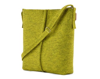 Lime Green Felt Crossbody Bag for Women, Large Felt Purse, Minimalist Messenger Bag, Eco Friendly Gift for Her, Modern Felt Handbag