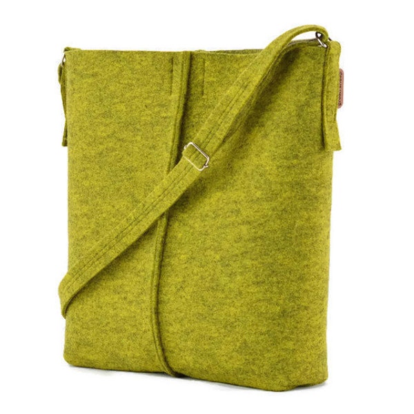 Sac à main en feutre à bandoulière, sac vert lime, sac à main minimaliste, taille moyenne, sac à bandoulière, cadeau pour elle