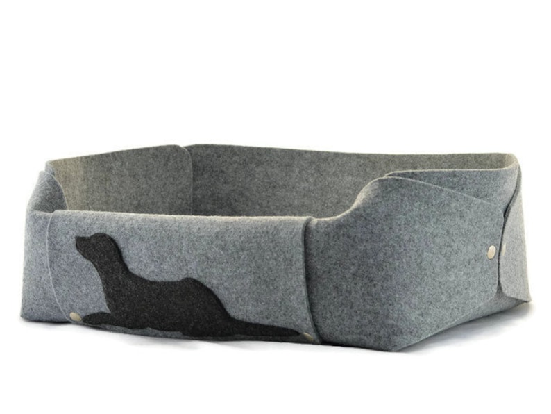 Dog Bed with a pillow, Felt Dog House, Dog Lover Gift, Room Decor, Gray, Charcoal, Anthracite, cosy puppy bed, gift for a dog image 2