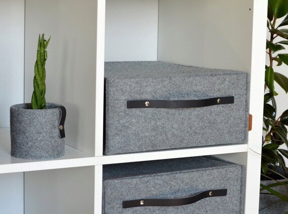 Modern storage basket with lid, household storage, possible in custom size, large felt storage bin, box with the cover