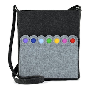 Crossbody felt purse with colorful rainbow dots, gift for her, zipper closure bag, medium size handbag