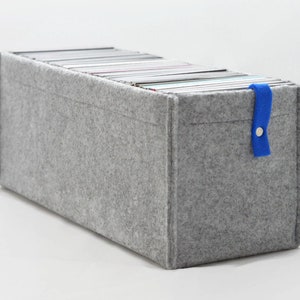 CD box, felt basket, CD storage, minimalist scandinavian style gray CD organiser with color strap, Ikea kallax expedit, housewarming gift