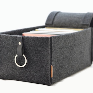 felt basket with cover, DVD storage box with metal ring, leather handle DVD organiser, Ikea kallax expedit, DVD collection storage solution