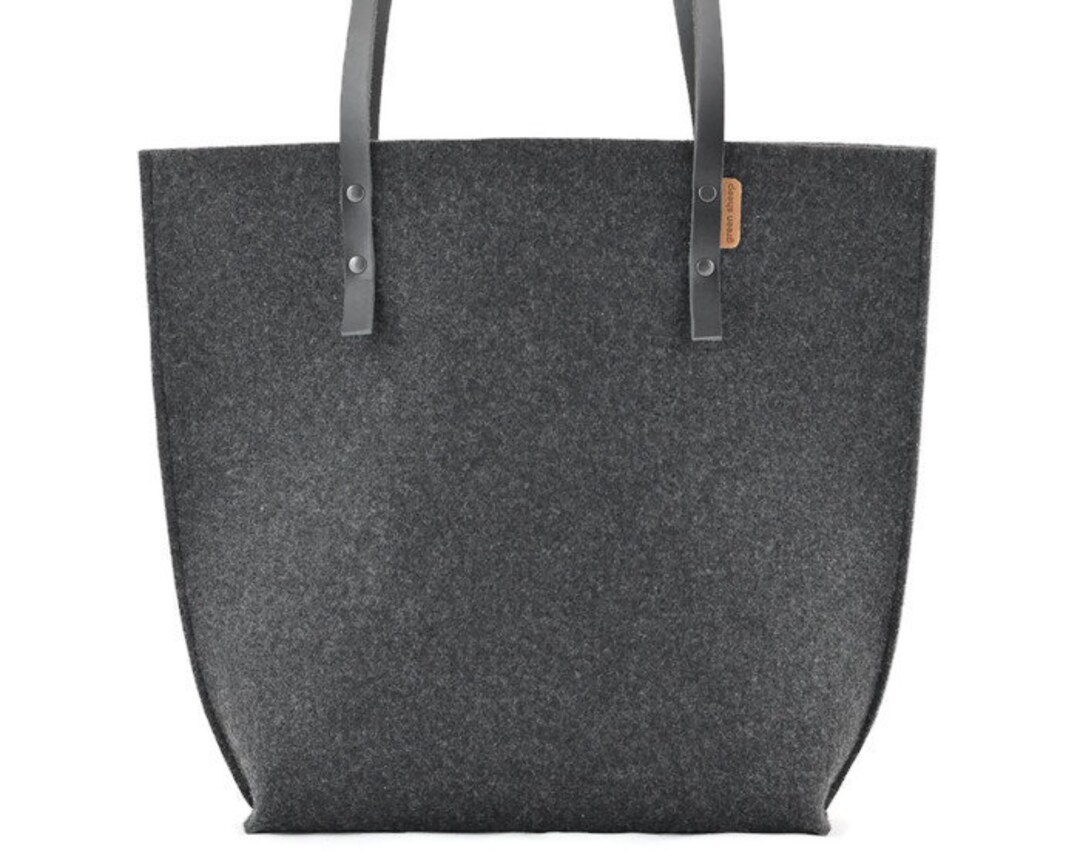 Felt Tote Bag With Leather Handles Minimalist Felt Handbag - Etsy