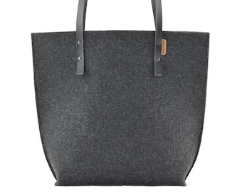 Felt tote bag with leather handles, minimalist felt handbag, Leather and felt shoulder bag, modern purse, minimalist charcoal handbag,