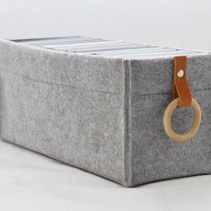 CD Storage Box With Wooden and Leather Handle, Felt Basket, Boho Basket ...