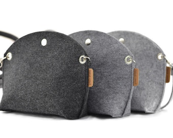 Small crossbody purse, gray minimalist felt handbag, small size felt bag, mini handbag, modern, gift for her
