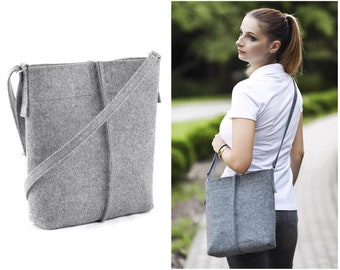 Sac à main Crossbody, sac à main minimaliste en feutre gris, sac à main en feutre gris, sac à main fait à la main, sac à main minimaliste, sac à main moderne, sac à main gris, bandoulière gris