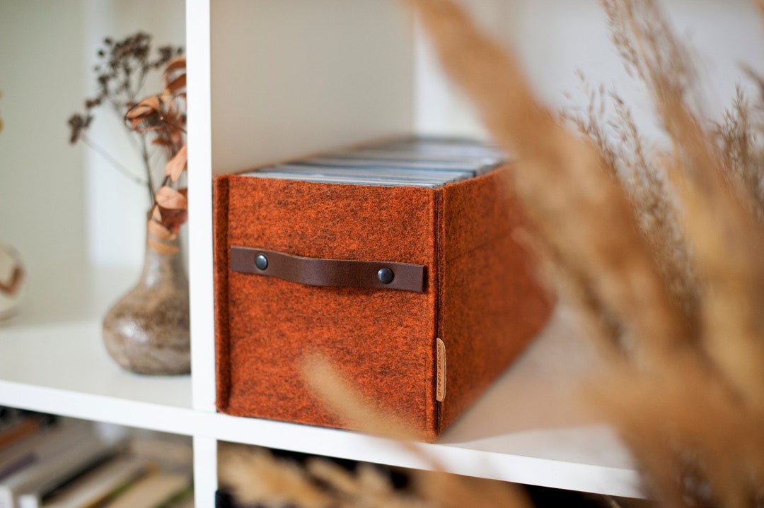 CD Storage Box With Leather Handle, Felt Basket, Minimalist Boho Style ...
