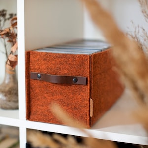 CD storage box with leather handle, felt basket, minimalist boho style basket, CD organiser, Ikea kallax expedit insert, housewarming gift