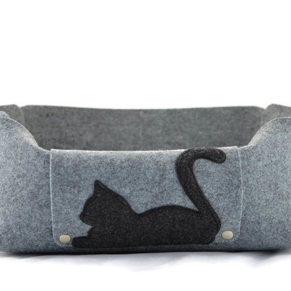 Filz-Katzenbett, gemütliches minimalistisches Katzenhaus, gefilzte Katzenhöhle, Katzenliebhaber-Geschenk, Raumdekor, grau, anthrazit, Geschenk für Katze