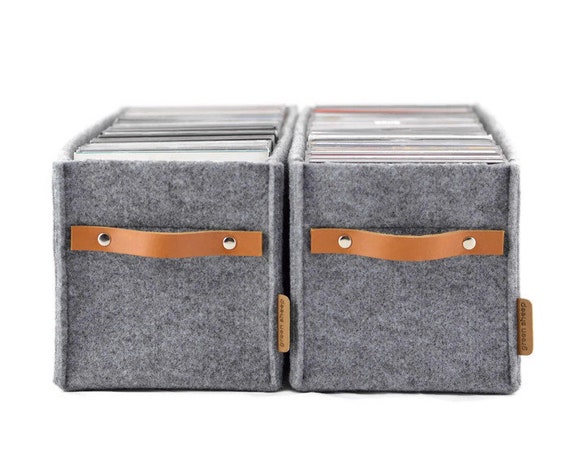 CD Storage Box With Leather Handle, Felt Basket, Minimalist