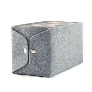 CD Storage basket, felt storage bin, felt bin, felt CD basket, CD storage box, grey cd storage bin, gray felt box, felt bin, housewarming image 4