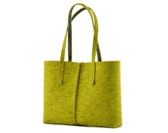 Sac à main minimaliste en feutre vert citron, fourre-tout grande taille en feutre, sac à main feutré moderne, sac shopping vert, sac à bandoulière, sac à main minimaliste,