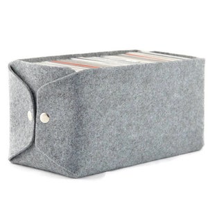 CD Storage basket, felt storage bin, felt bin, felt CD basket, CD storage box, grey cd storage bin, gray felt box, felt bin, housewarming image 3