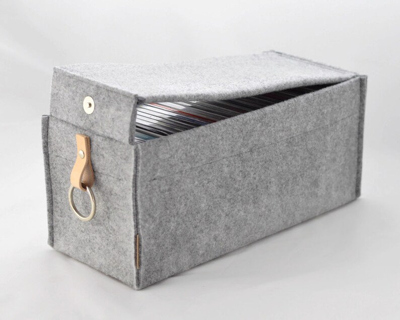 Felt Basket With Cover, CD Storage Box With Metal Ring, Leather Handle ...
