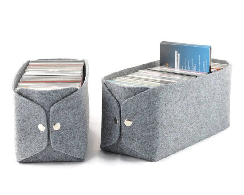 Boîte de rangement pour CD, boîte de rangement en feutre, boîte pour CD minimaliste, boîte scandinave, boîte pour CD grise, boîte en feutre grise, boîte en feutre, pendaison de crémaillère, cadeau pour lui image 2