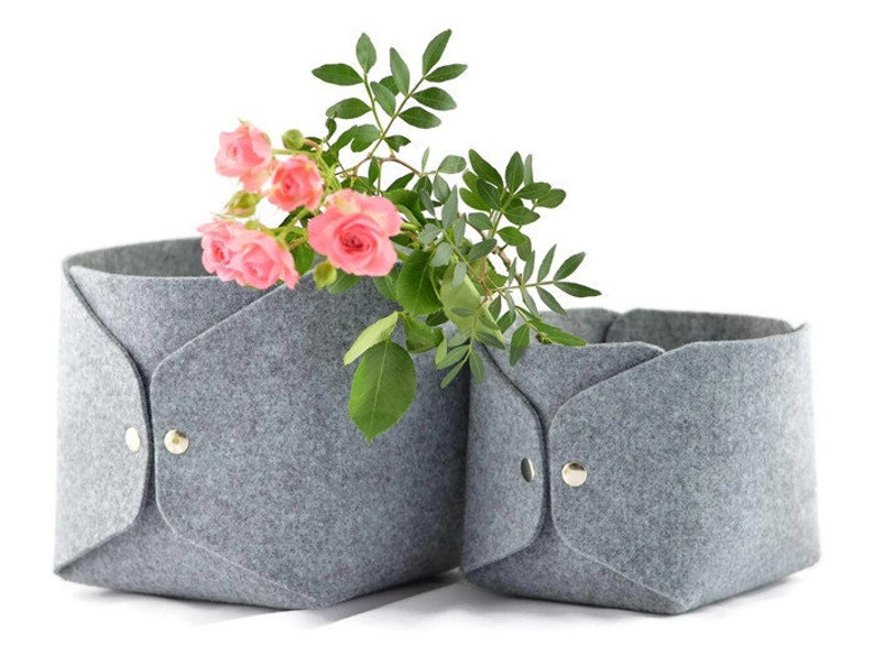 Storage Basket High Medium Grey Felt Storage Bin Felt Bin Etsy