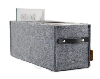 DVD Storage Box With Leather Handle, Felt Basket, Minimalist