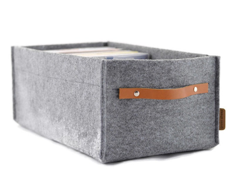 DVD storage box with leather handle felt basket minimalist Etsy