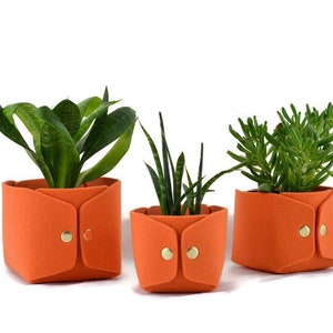 Set of case for planters, Flower Pot, Succulent Planter, orange pot planter, felt storage box, felt bin, storage box, Makeup Storage,