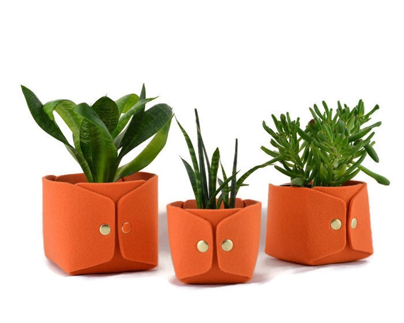 Set of case for planters, Flower Pot, Succulent Planter, orange pot planter, felt storage box, felt bin, storage box, Makeup Storage, image 1