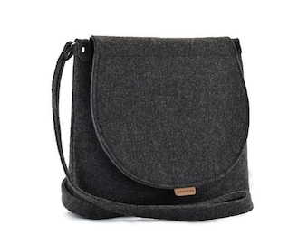 Sac à main minimaliste en feutre à bandoulière, sac à main feutré gris foncé de taille moyenne, sac à bandoulière anthracite, sac à main à longue bandoulière, cadeau pour elle