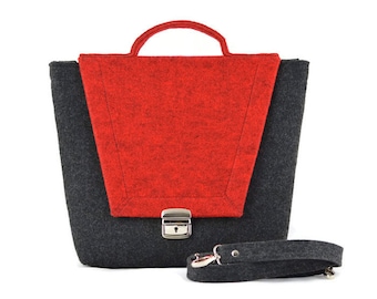 Sac rouge en feutre minimaliste, sac à main feutré, sac à main trapézoïdal, sac à bandoulière moderne, cadeau pour elle, sac gris foncé et rouge foncé, sac de travail, sac végétalien